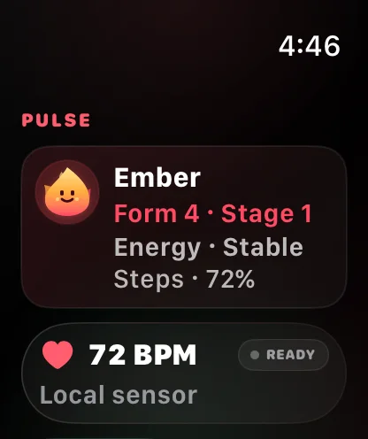 Pulse dashboard with Ember companion and heart rate on Apple Watch